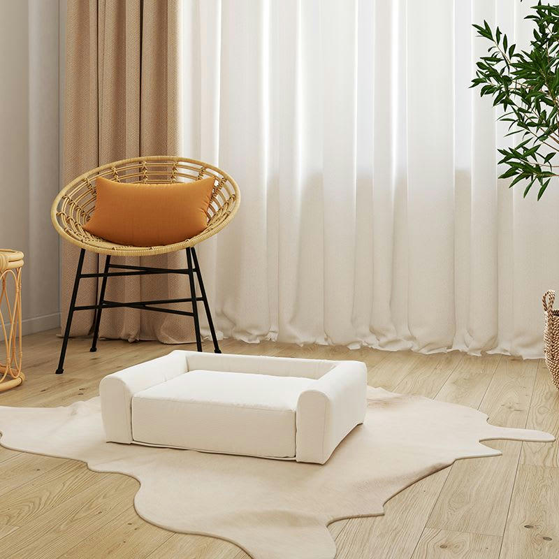 LEONARD - Panier pour chien en tissu velours côtelé beige taille s