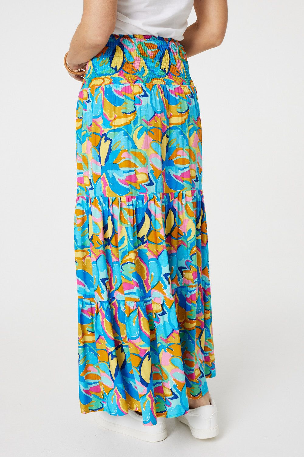 Izabel London Abstract Shirred High Waist Maxi Skirt