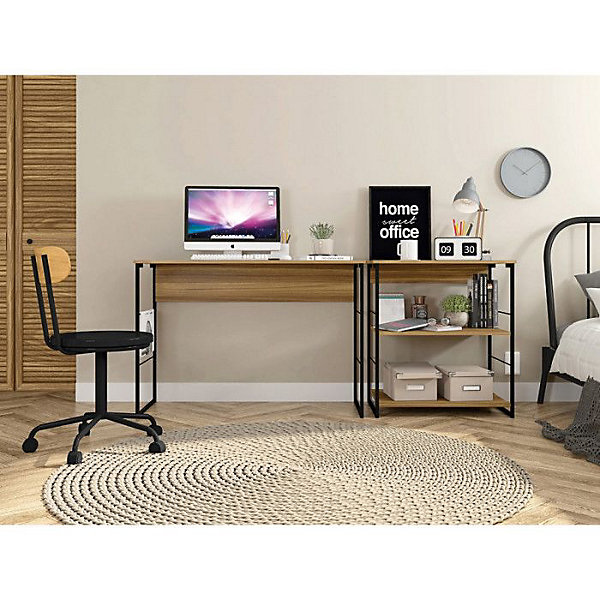 Bureau Plateau Miel Pieds Métalliques Noirs L 120 H 75 P 45 cm - L 120 x l 45 x H 75 cm