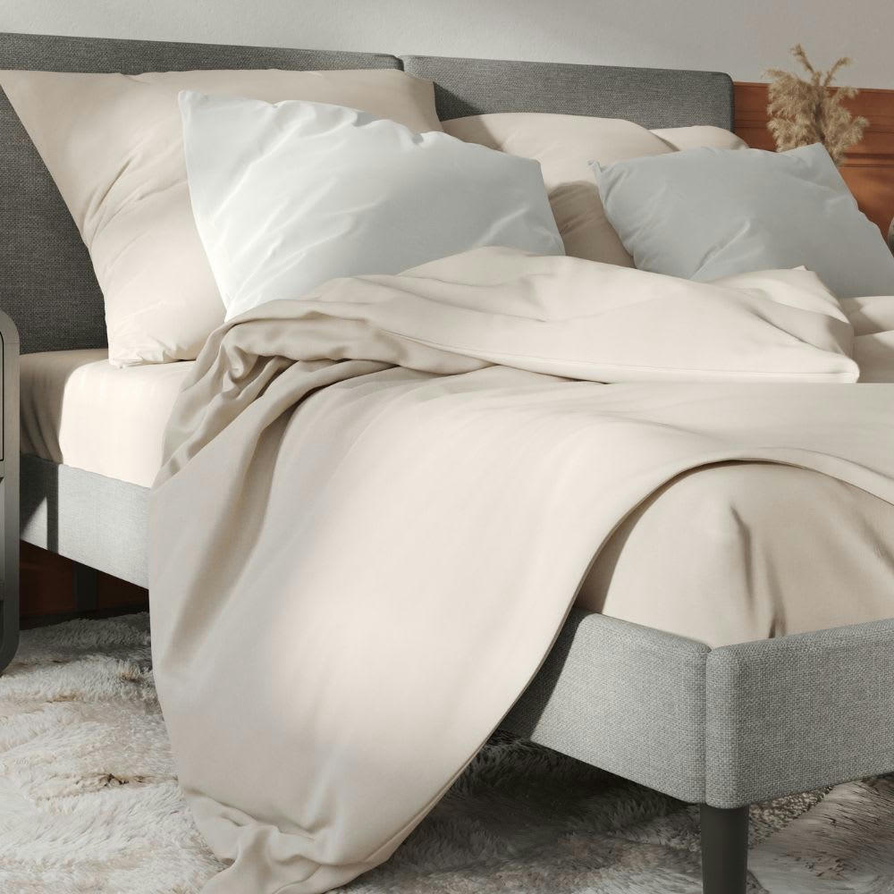 - Parure Beige 100% percale de coton ultra-douce 140x200