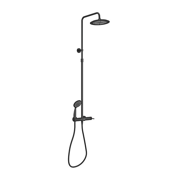Colonne de douche mécanique avec pommeau   douchette 2 jets   flexible   barre réglable, noir mat, Galedo Arty