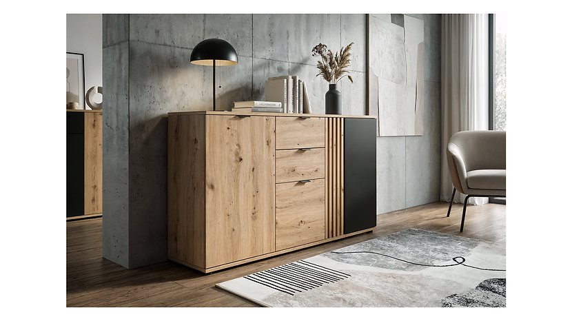 Komoda Vabres 150 cm z 3 drzwiami i 2 szufladami dąb artisan lamele