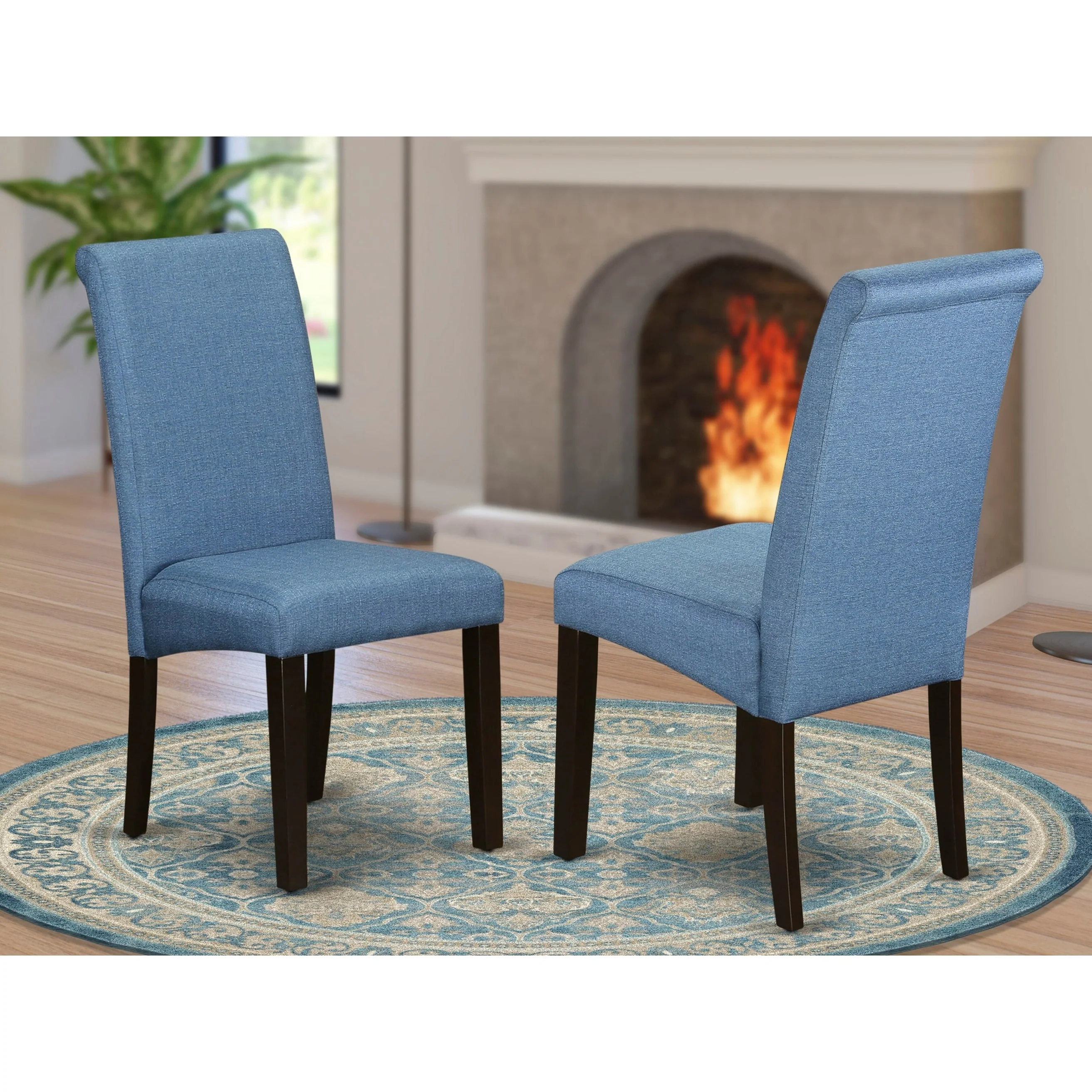 East West Furniture Barry Parson Kitchen Chairs - Linen Fabric Padded Dining Chairs, Set of 2, (Finish Options)