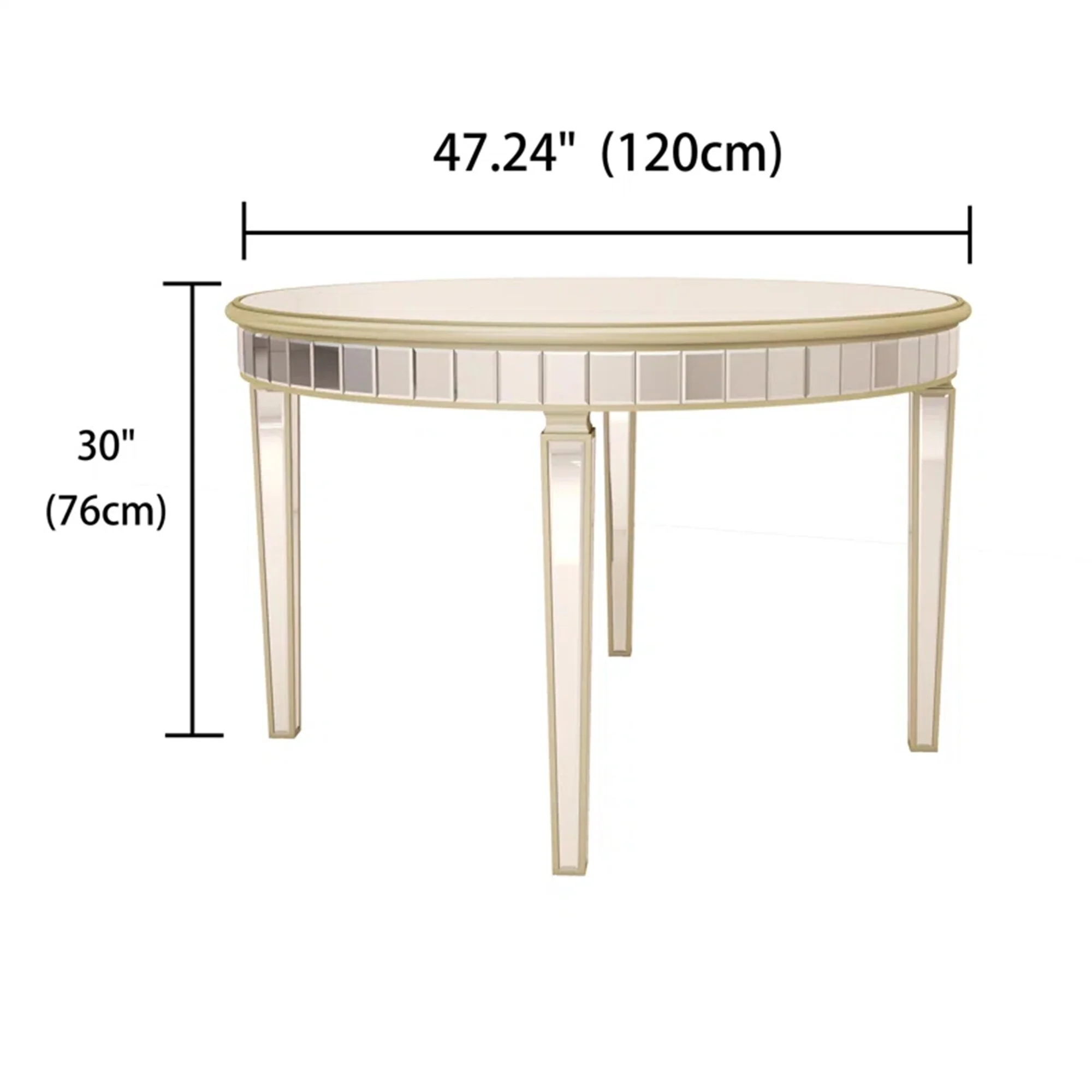 47.24 Round Mirror Top Dining Table Tapered Metal Legs