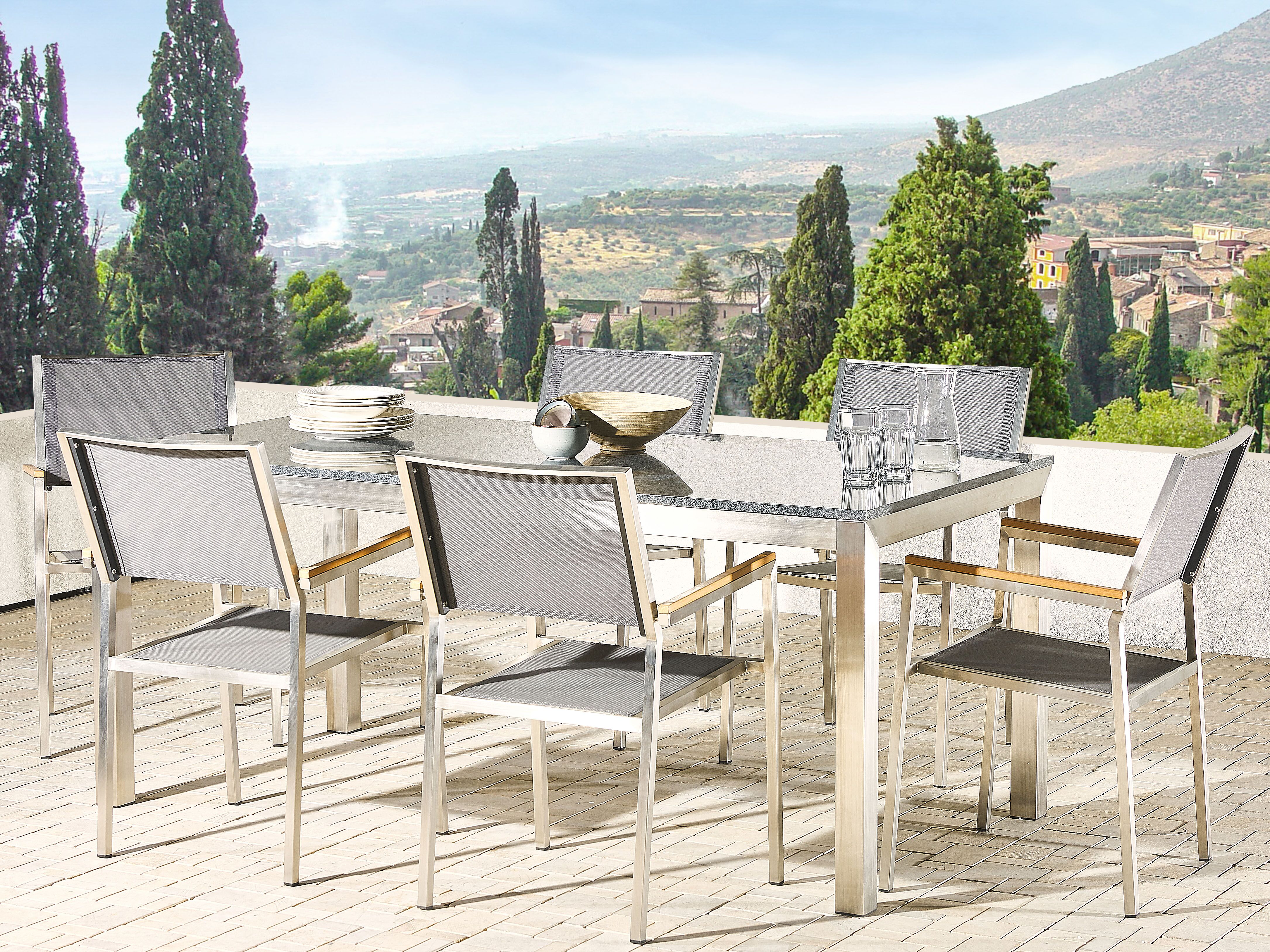Garden Dining Table GROSSETO 180 cm 90 cm Polished Granite Grey