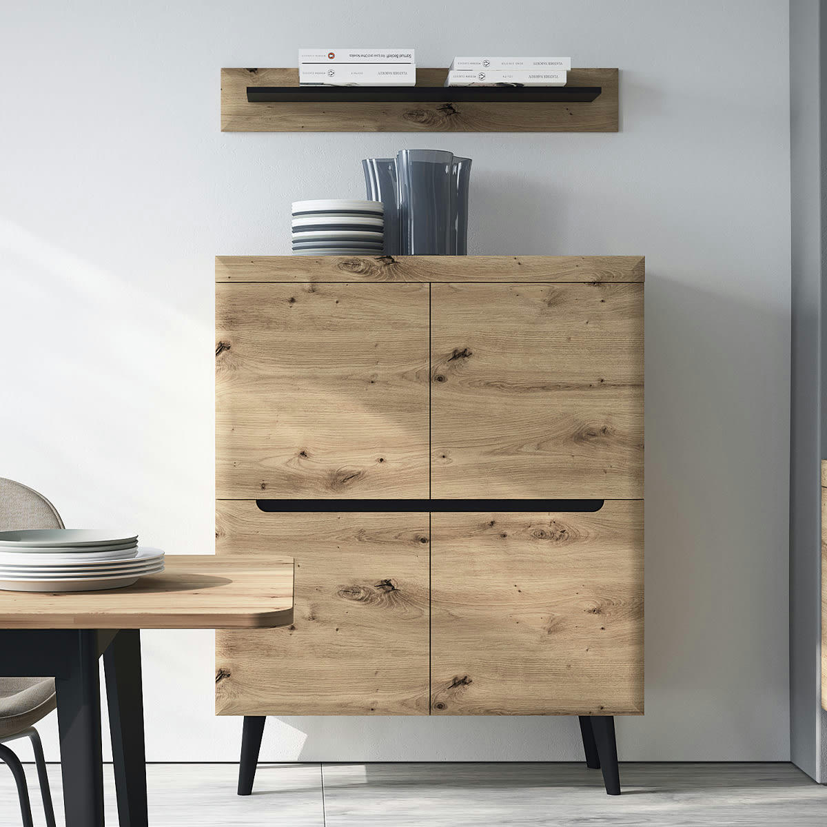 - Buffet haut 4 portes naturel et noir