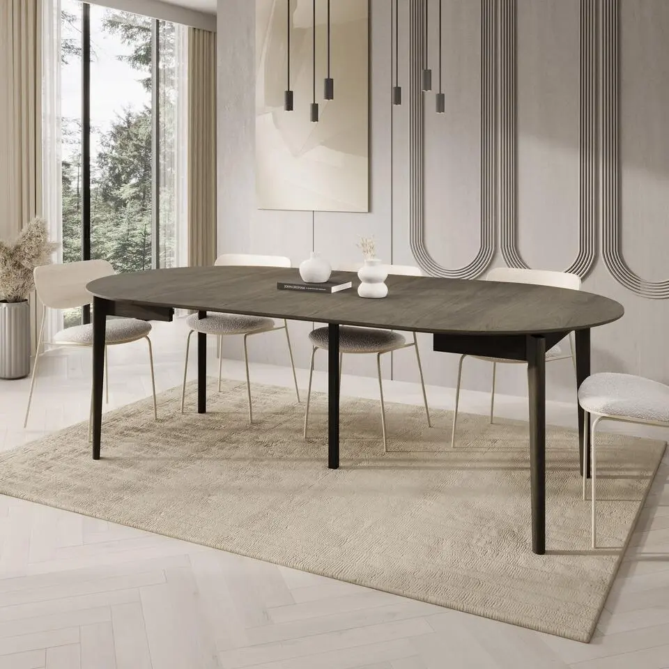 Meubella - Portino - Eetkamertafel - Donker eiken - 120-240x77x120 cm