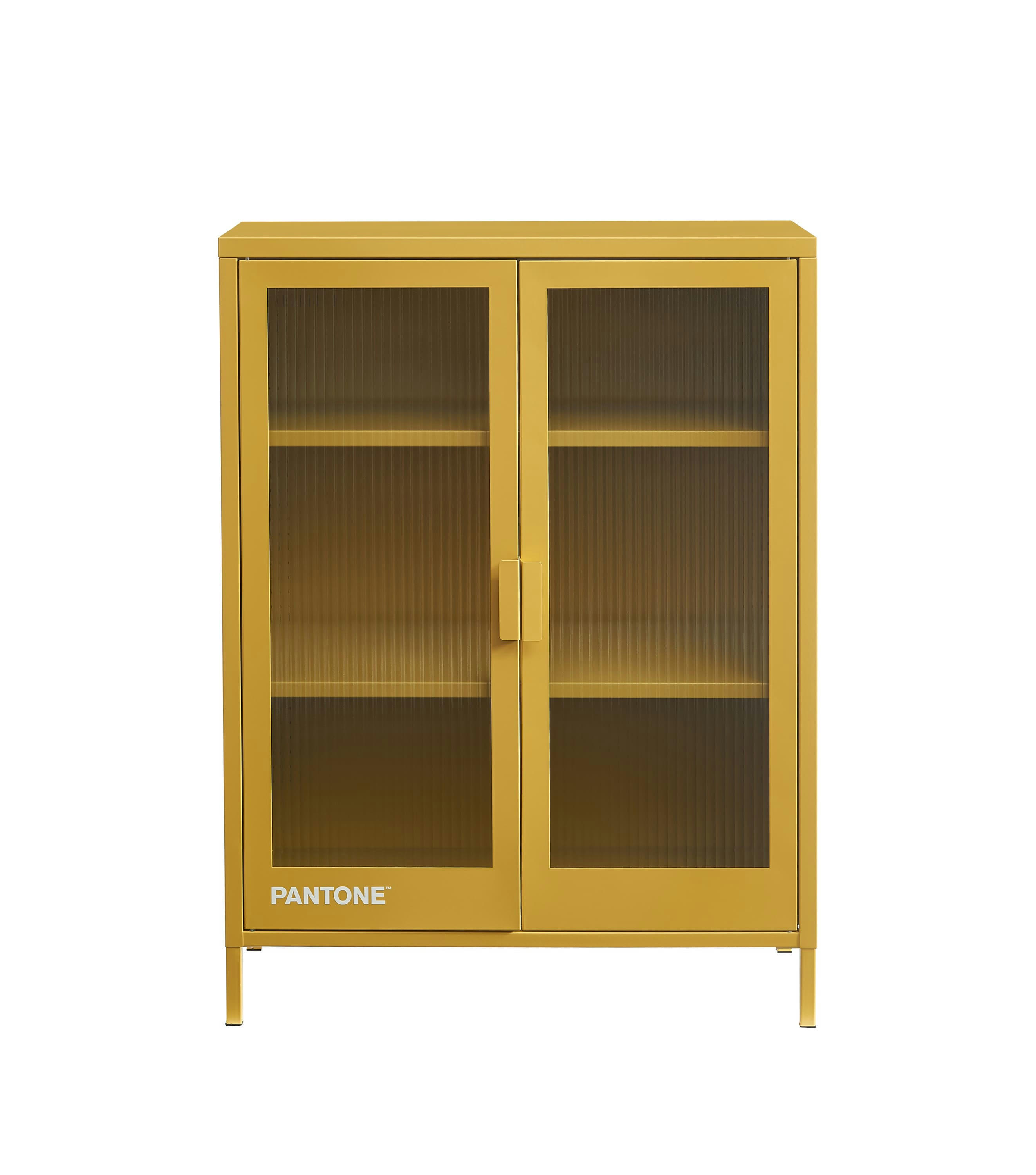 PANTONE - Buffet  jaune moutarde portes en verre cannelé