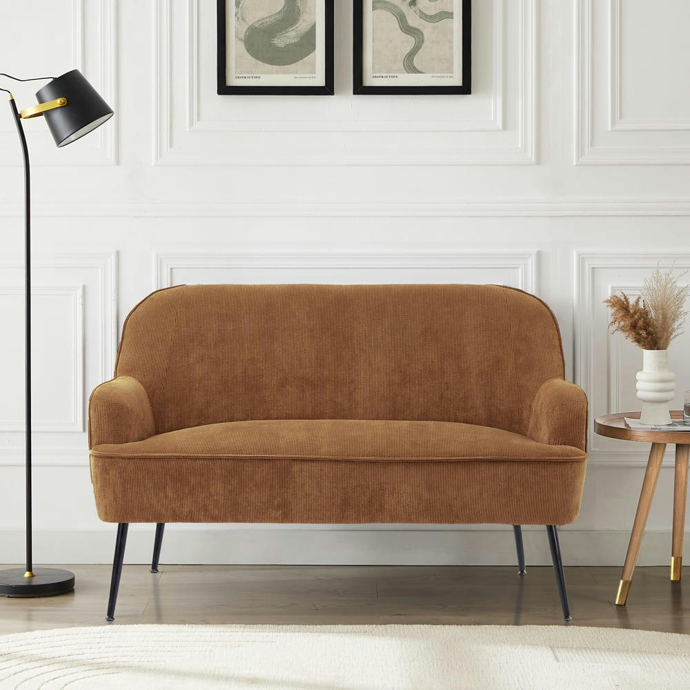 MARCELINO - Canapé droit en velours côtelé 2 places terracotta