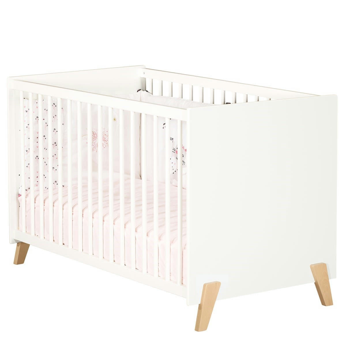 JOY - Lit bébé 120 x 60 sur pieds en bois blanc