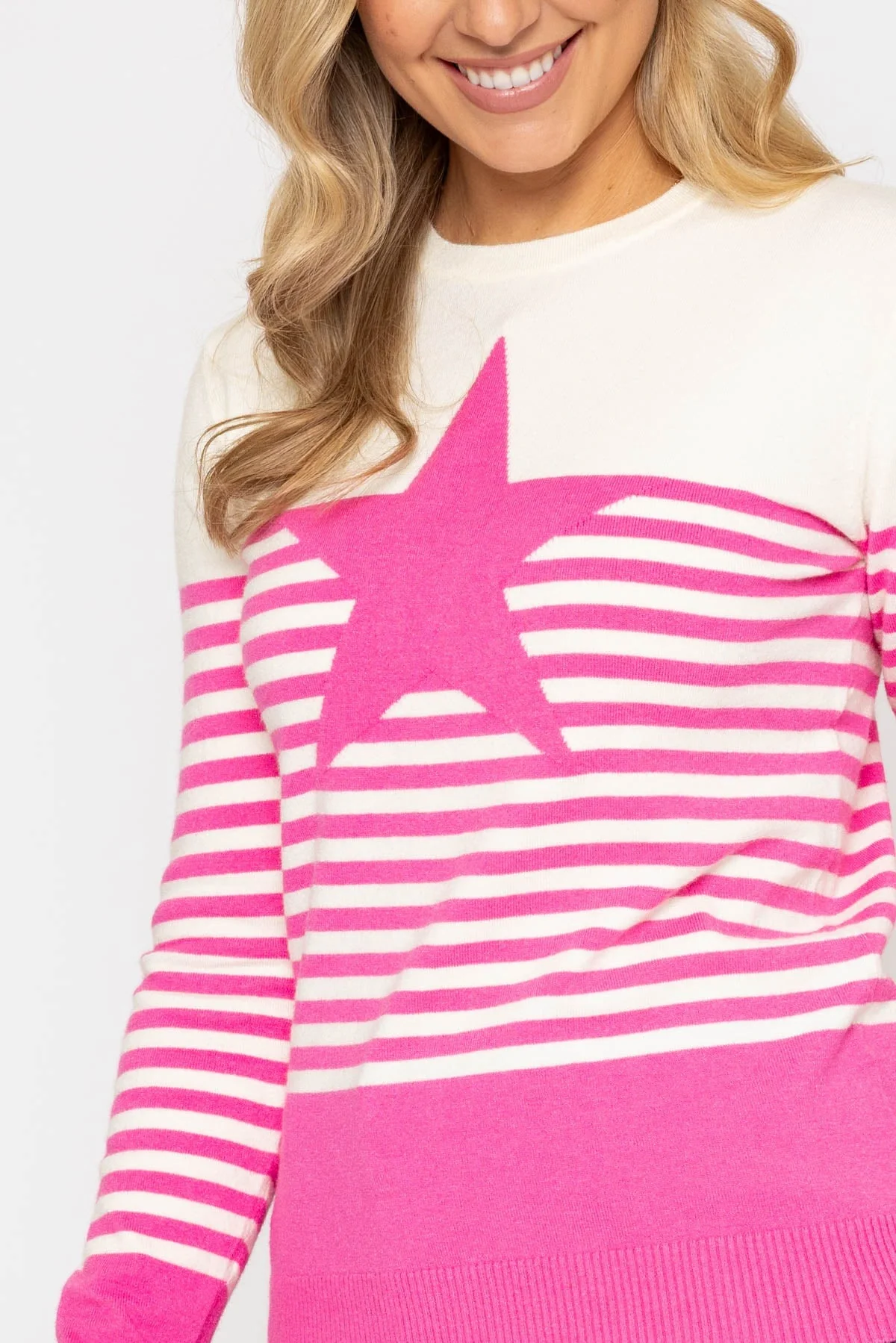 Star Stripe Knit Jumper in Pink