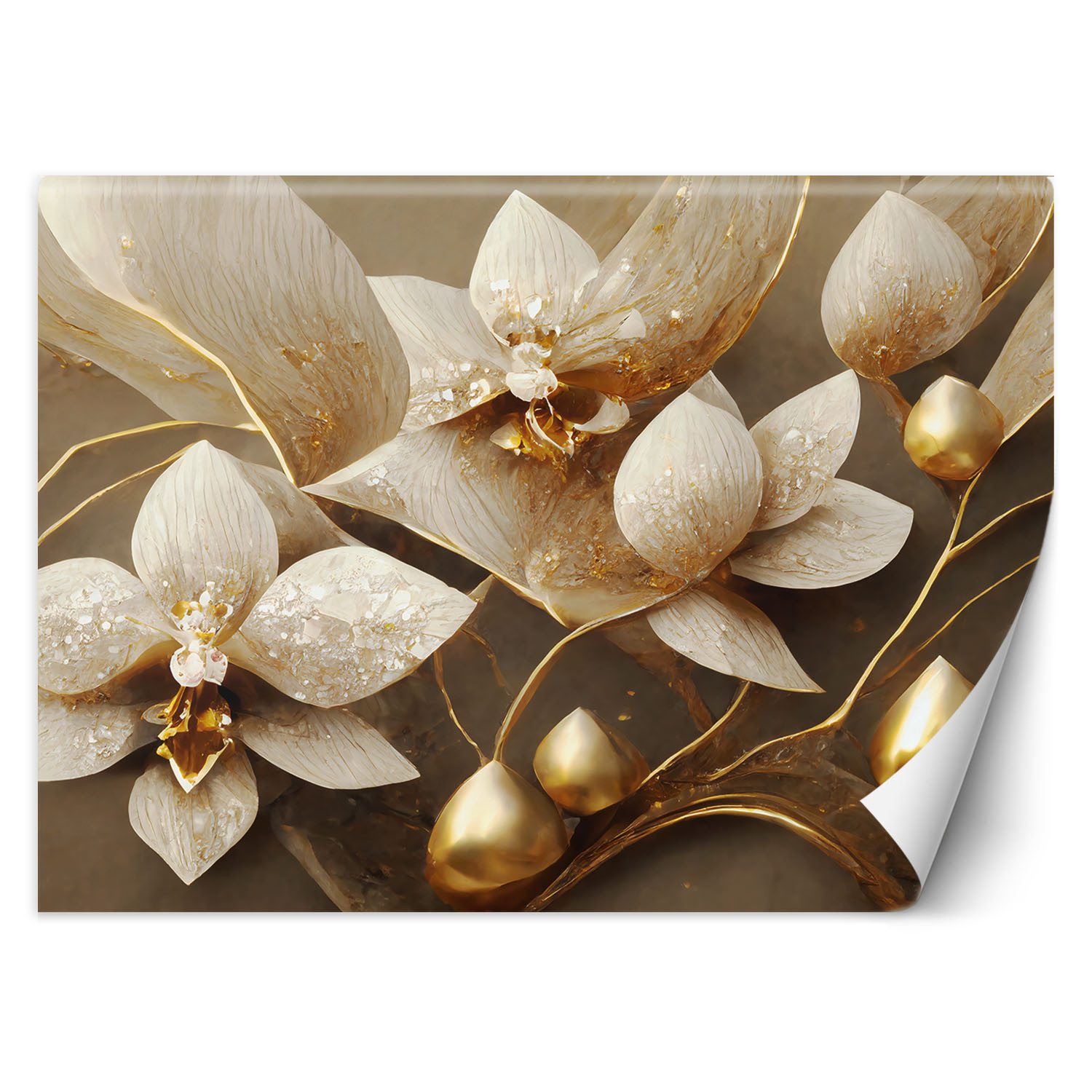 Feeby Fototapeta, 3D Kwiaty glamour złoty 150x105