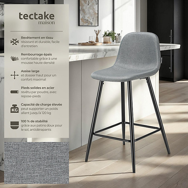 Chaise de bar en tissu résistant et rembourré avec dossier et repose-pieds Lot de 4