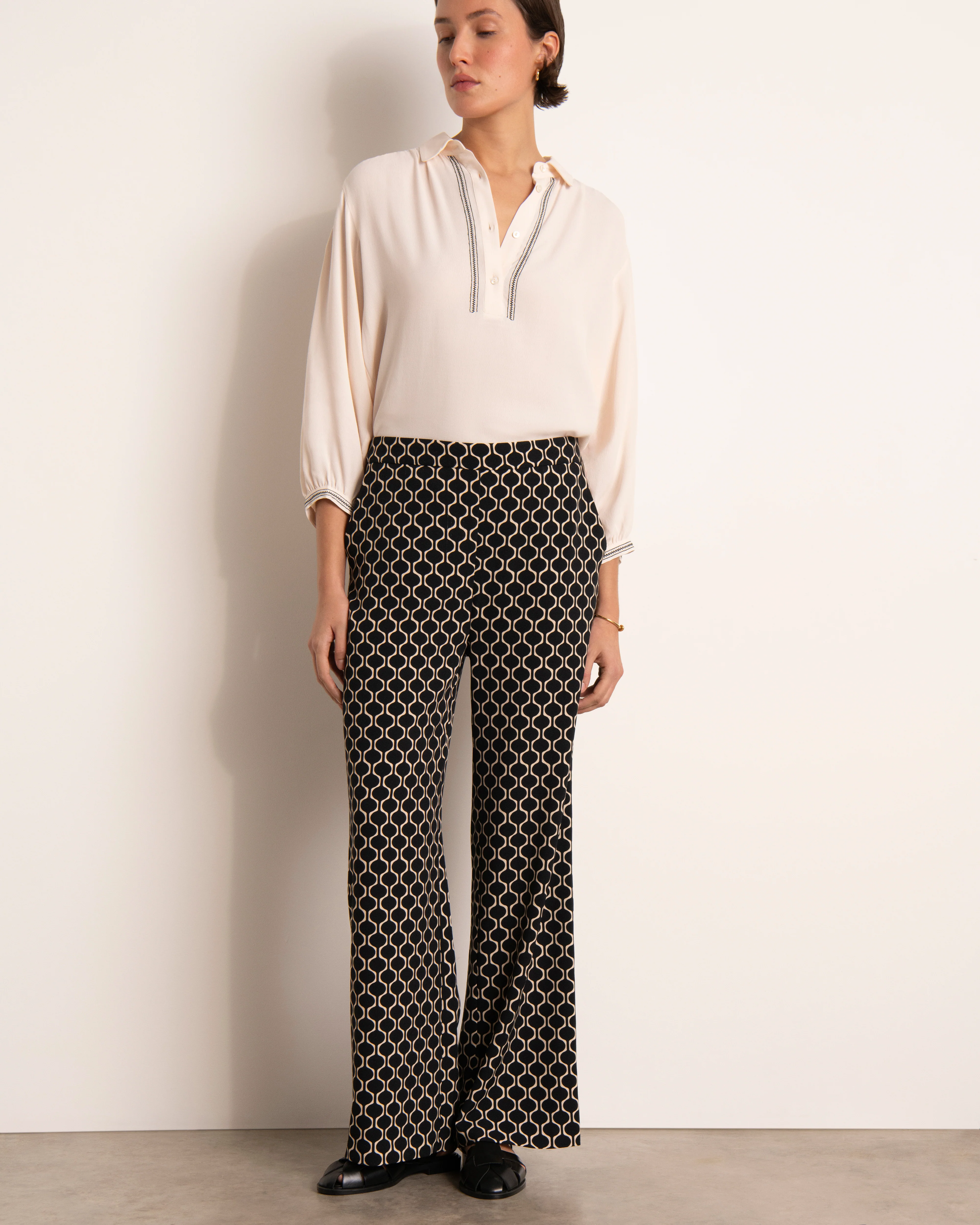 Pantalon fluide imprimé noir PALERME/13107/670