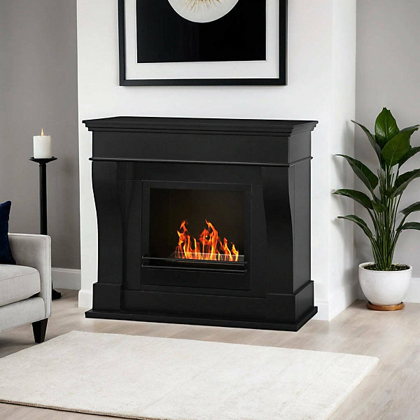 Cheminée à bioéthanol Turrialba, Foyer sans fumée, 111x43 h99 cm, Noir