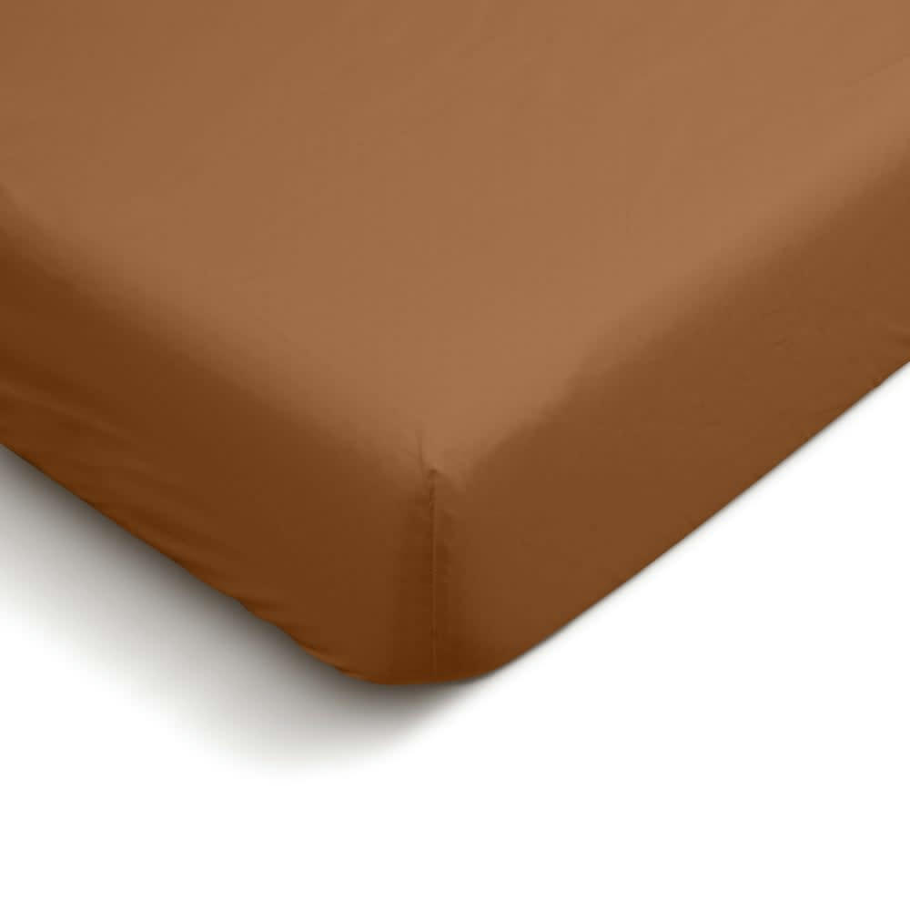 - Drap Housse uni en percale de coton terracotta 140x190cm