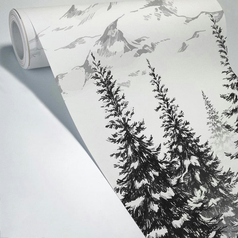 MONTAGNE B&W - Papier Peint Panoramique L432xH270cm Noir Sapin