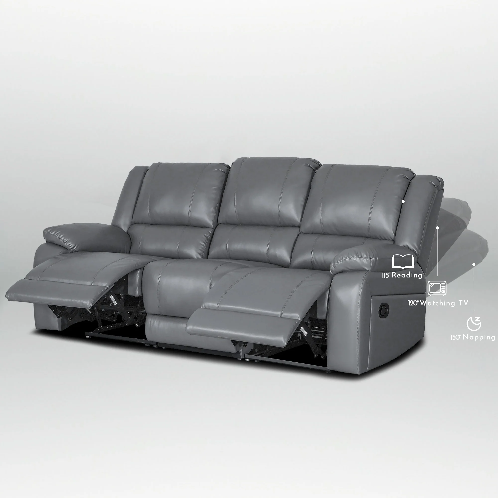2-Piece Classic Faux Leather Manual Reclining Living Room Sofa Set with Console and Cup Holders