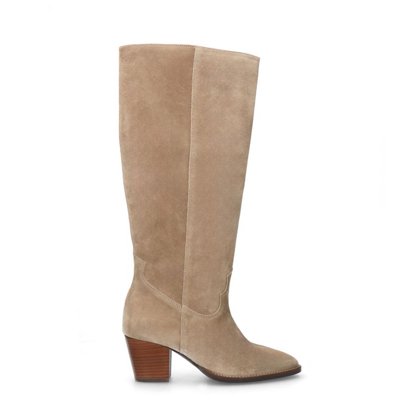 Manfield Taupe suède hoge laarzen met hak