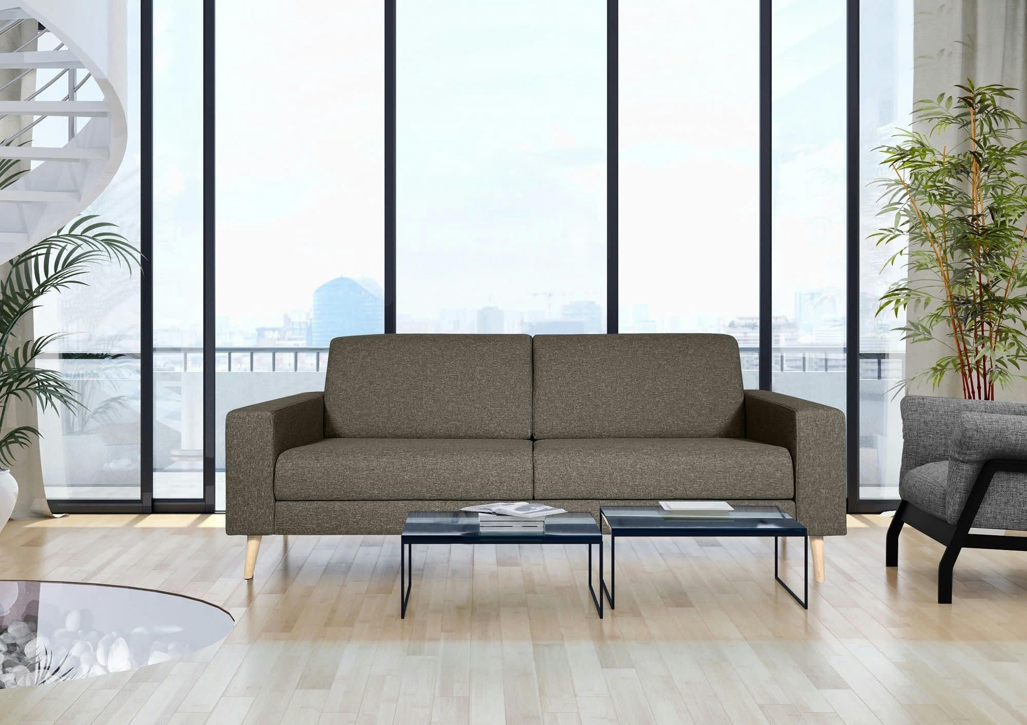 VIGGO - Canapé fixe 3 places  en tissu taupe