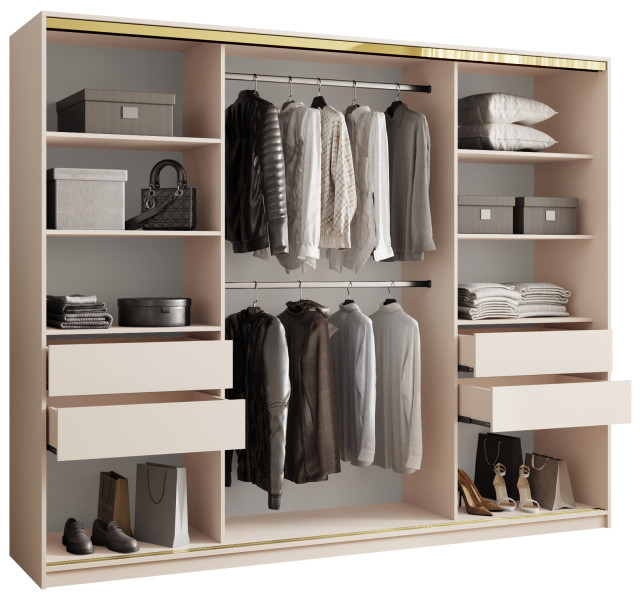 Szafa przesuwna z lustrem 250 cm GOLD NEW trzydrzwiowa szafa z szufladami