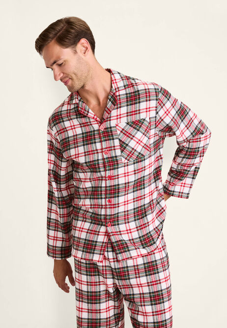 Mens Cream Check Print Cotton Family Pyjama Set