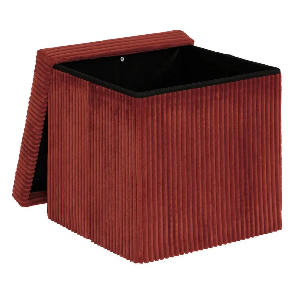 Atmosphera Hocker/poef Ribcord opvouwbaar - donkerrood - 38x38cm
