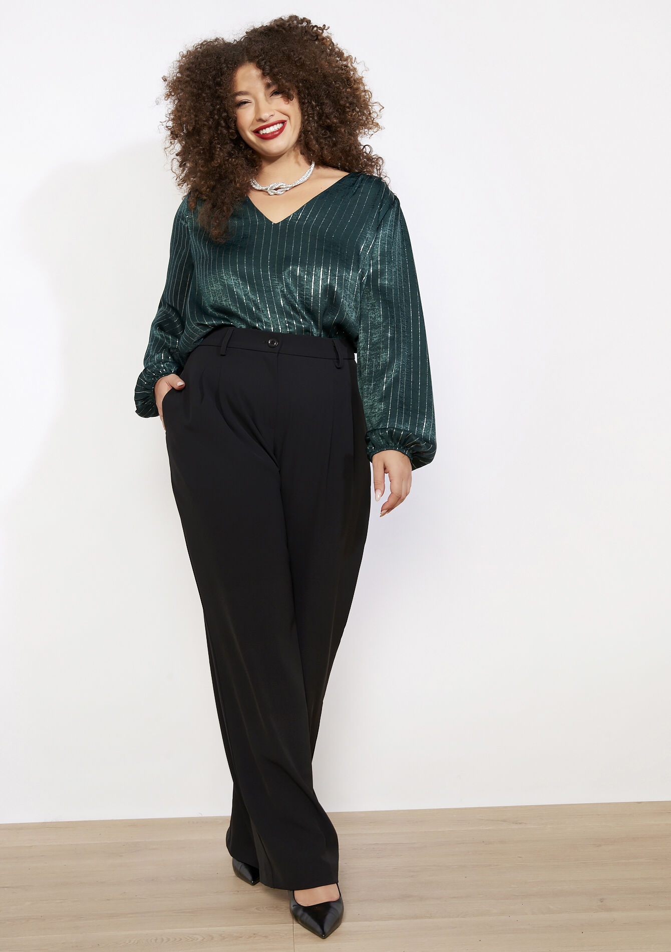 Satijnen blouse met lurexstreep