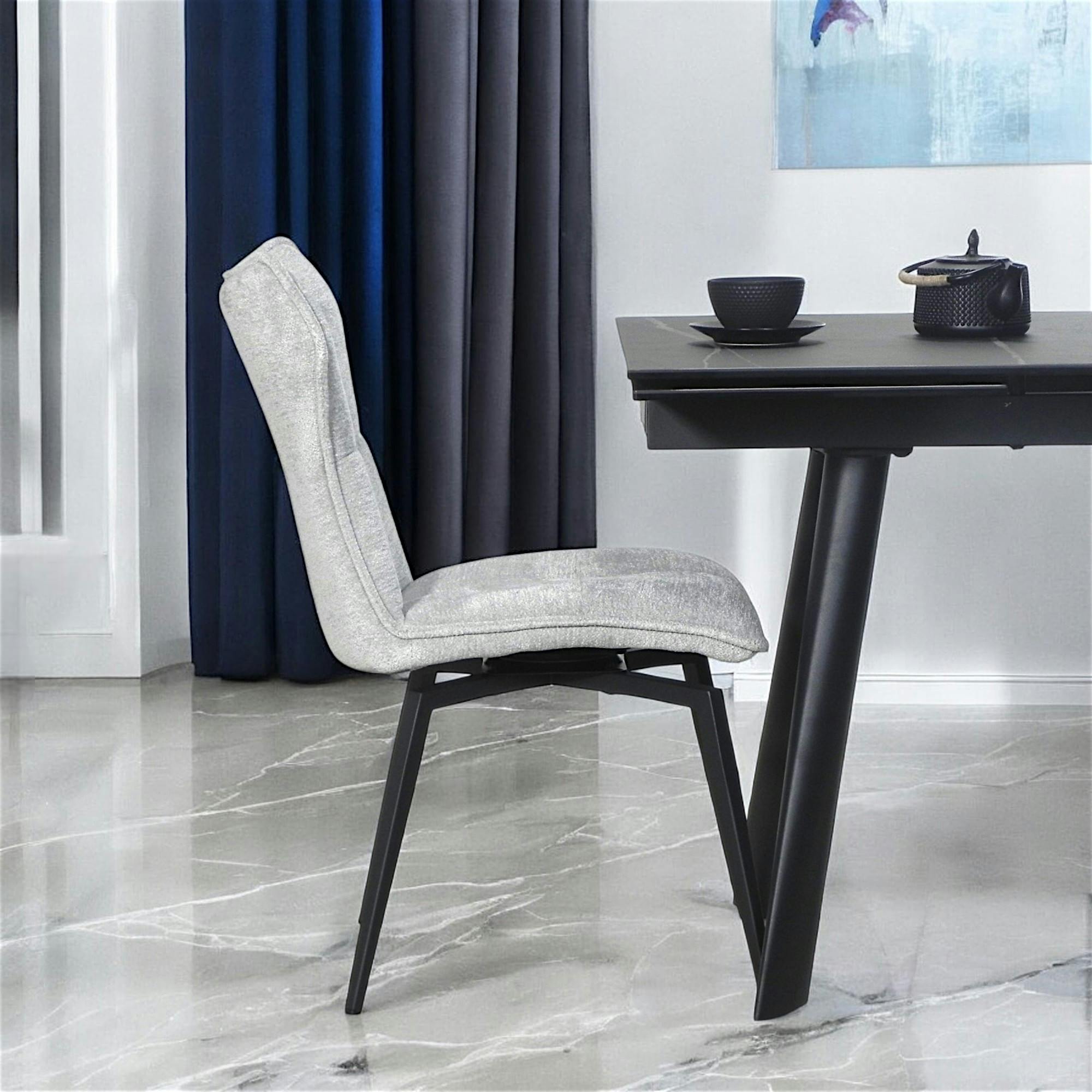 Chaise grise pivotante en velours avec passepoil (lot de 2) LOMBARDIE