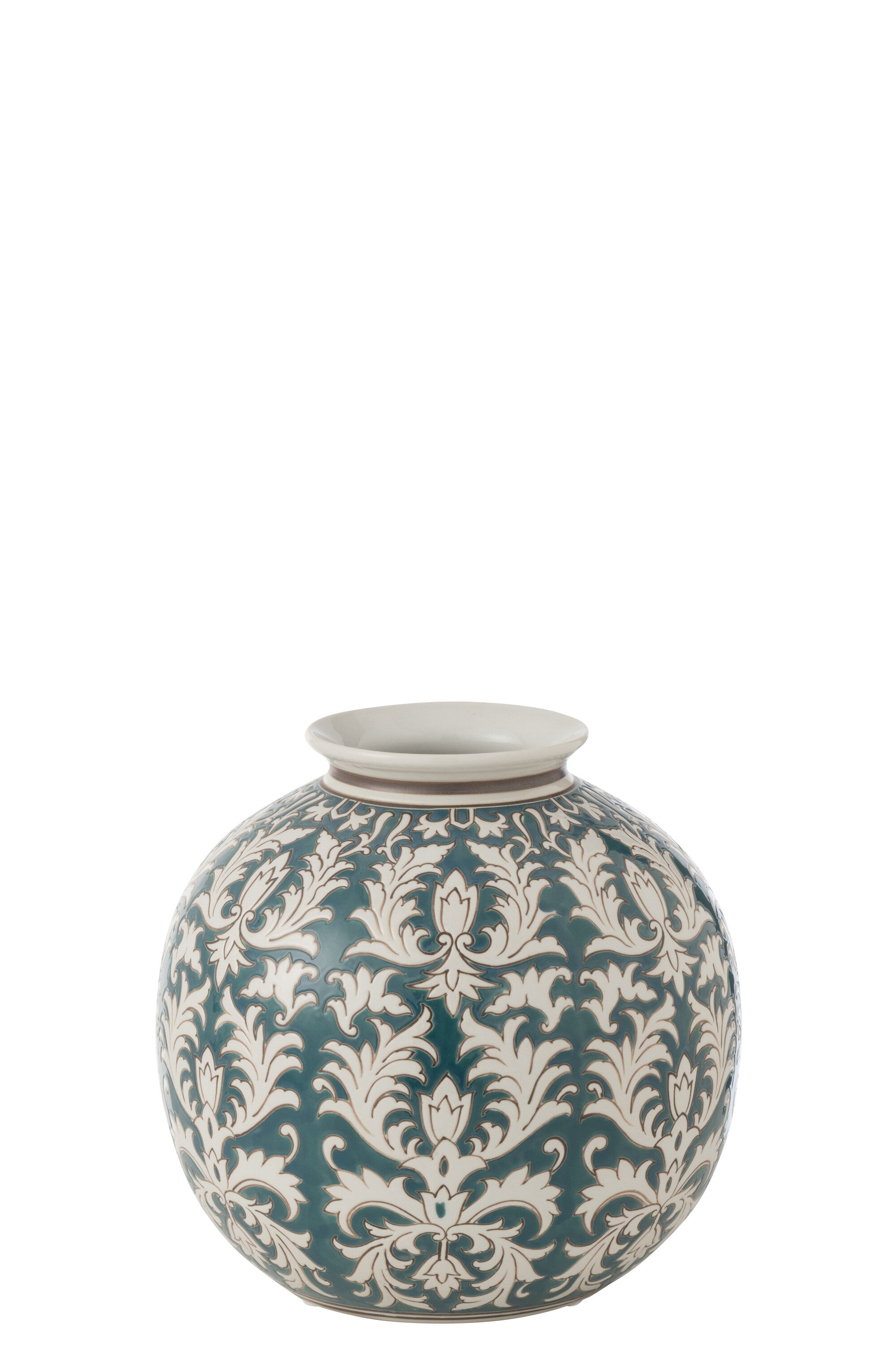 J-Line vaas Victoria Rond - porselein - groen/wit - Ø 26 cm