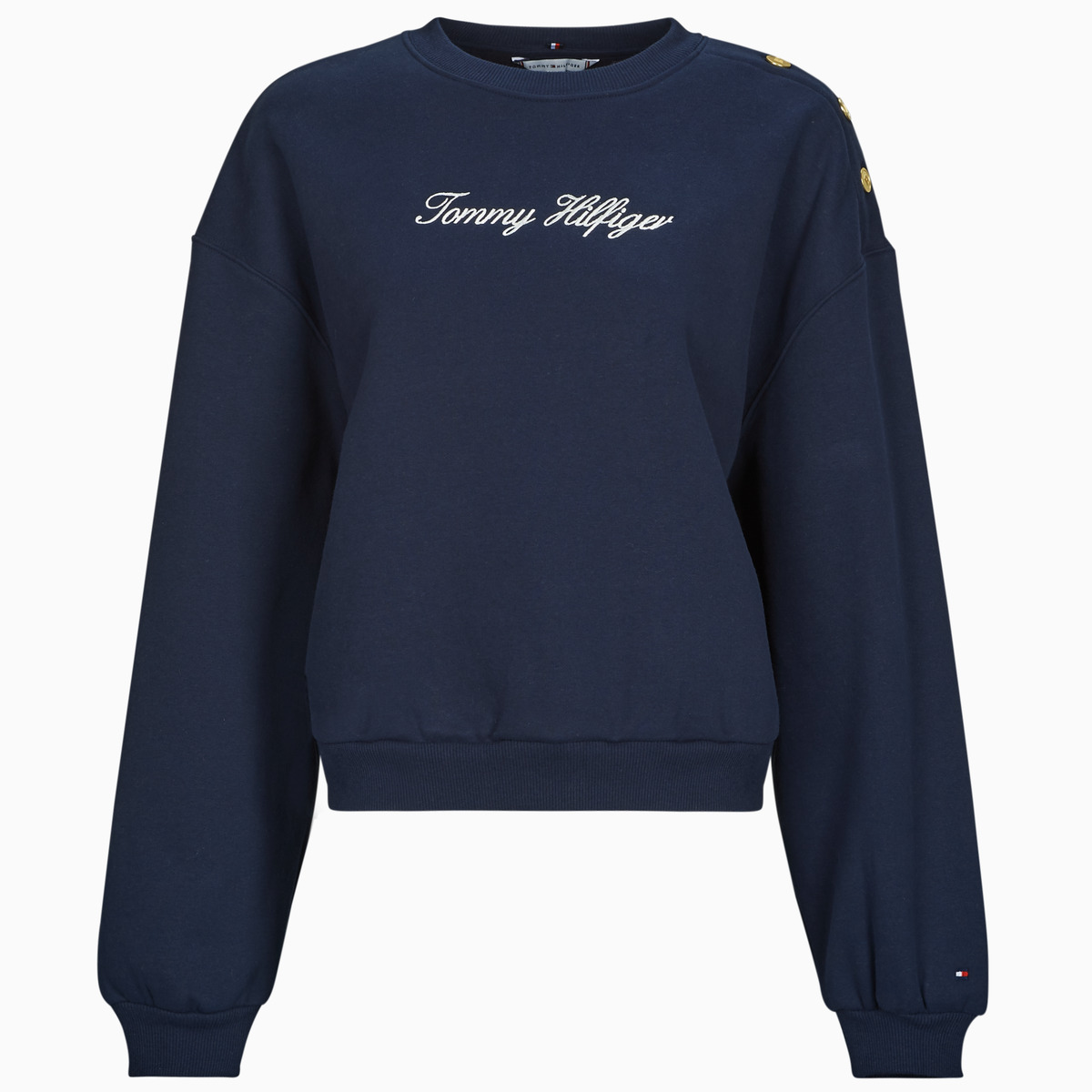 Tommy Hilfiger - GOLD BTN SCRIPT FLEECE SWTSRT - Marine