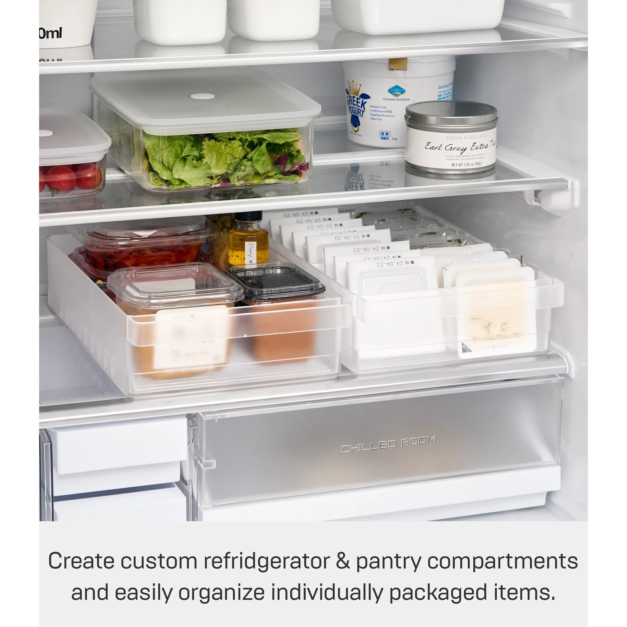 Yamazaki Home Refrigerator Organizer Bin - Wide, Plastic, Adjustable - L 8.66 x W 14.76 x H 3.23 inches
