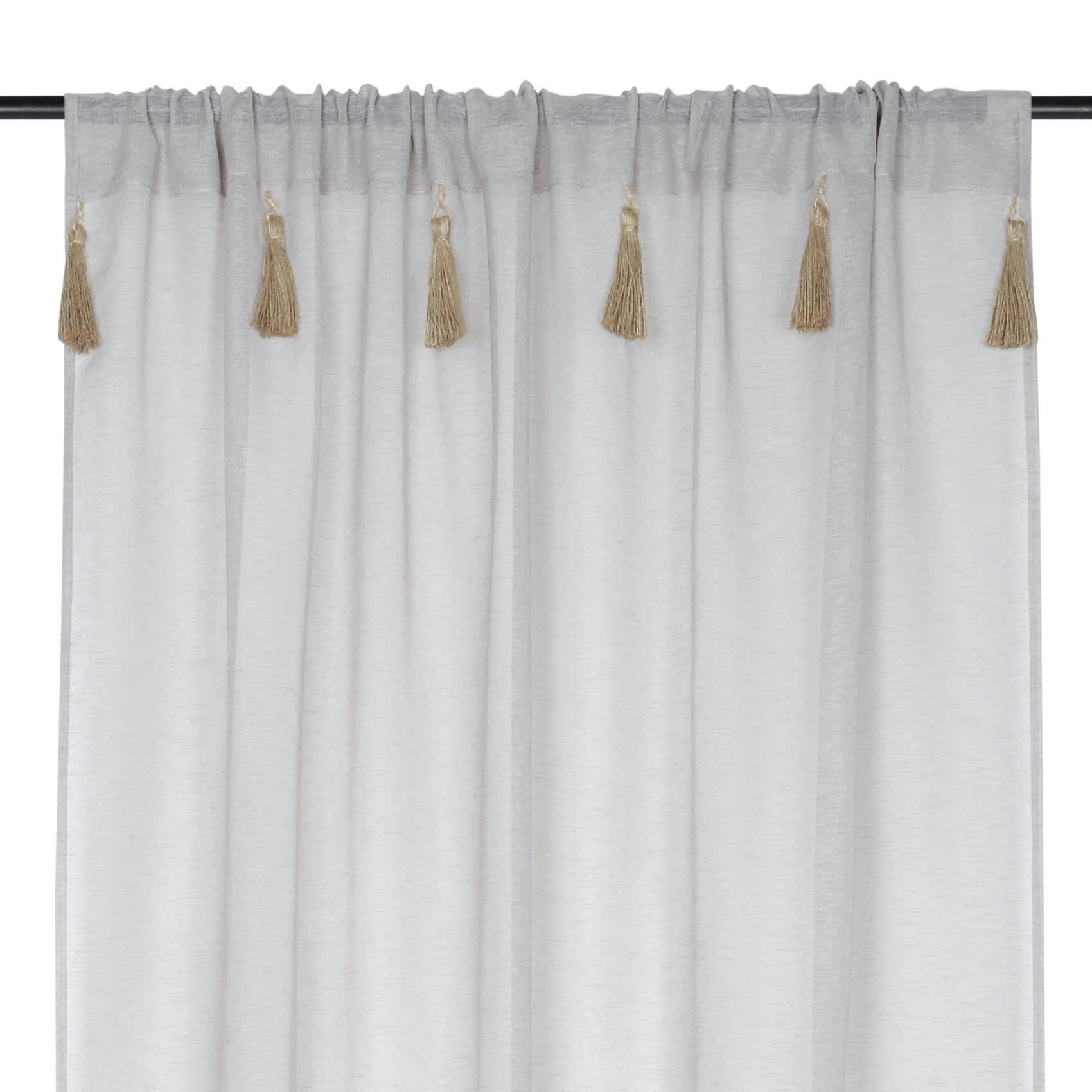 IBIZA - Voilage bohème à pompons en jute polyester naturel 260x140cm