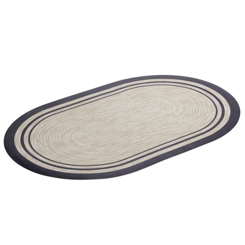 Tapis vinyle ovale imprimé tressé naturel et noir 38x60cm
