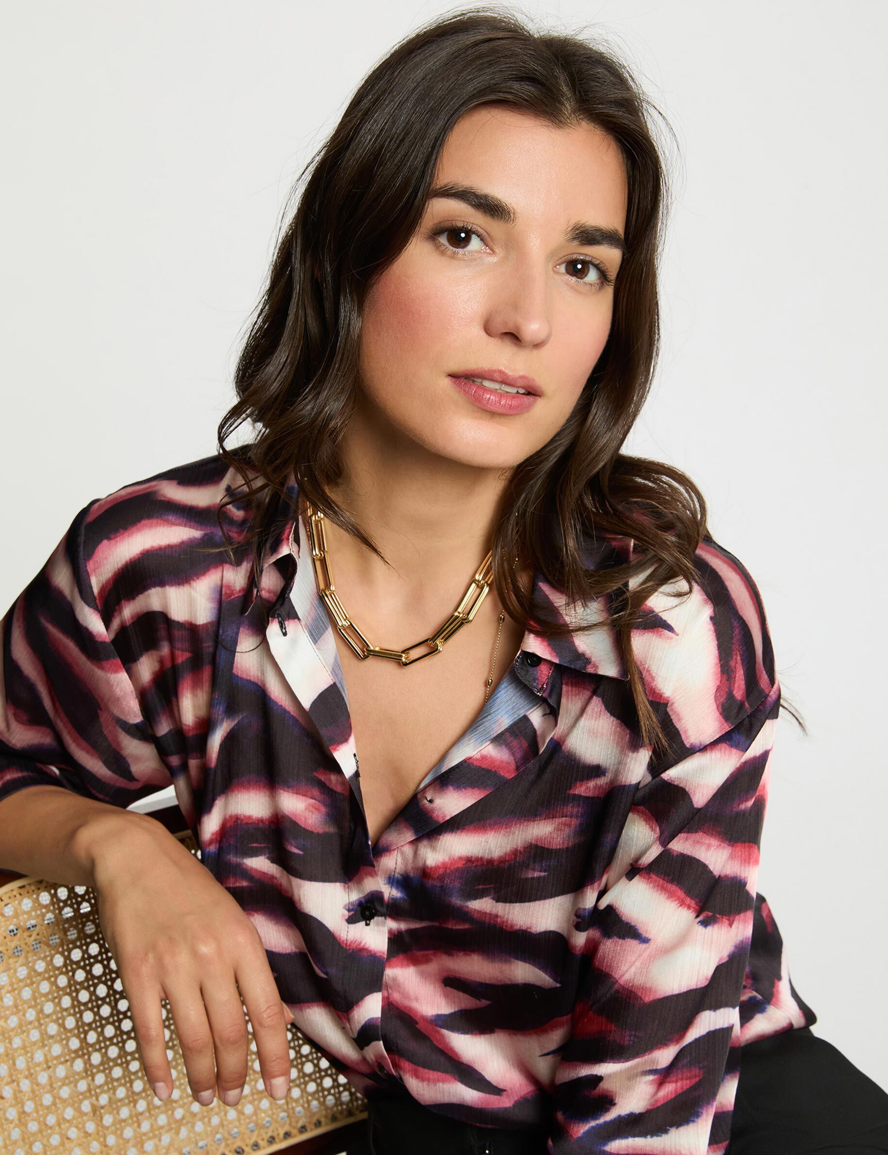 Flowy Shirt With Notched Collar Multicolor Women