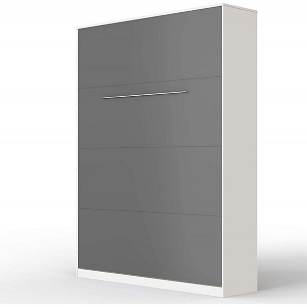 Lit escamotable  2 Placards Vertical 120x200 (50x2)cm Miroir Lit Mural Supérieur Blanc-Anthracite