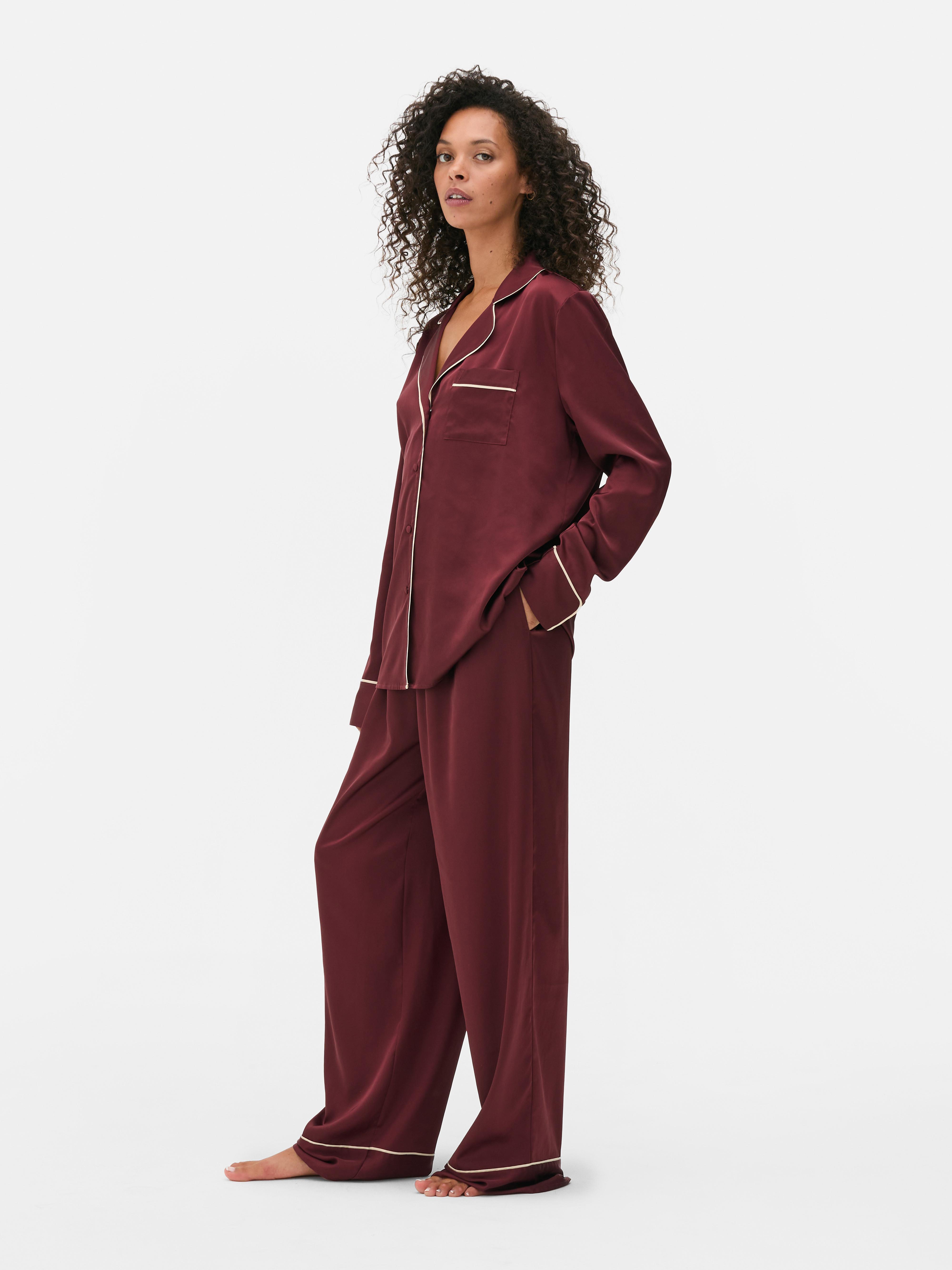 Contrast Trim Boyfriend Pajama Set