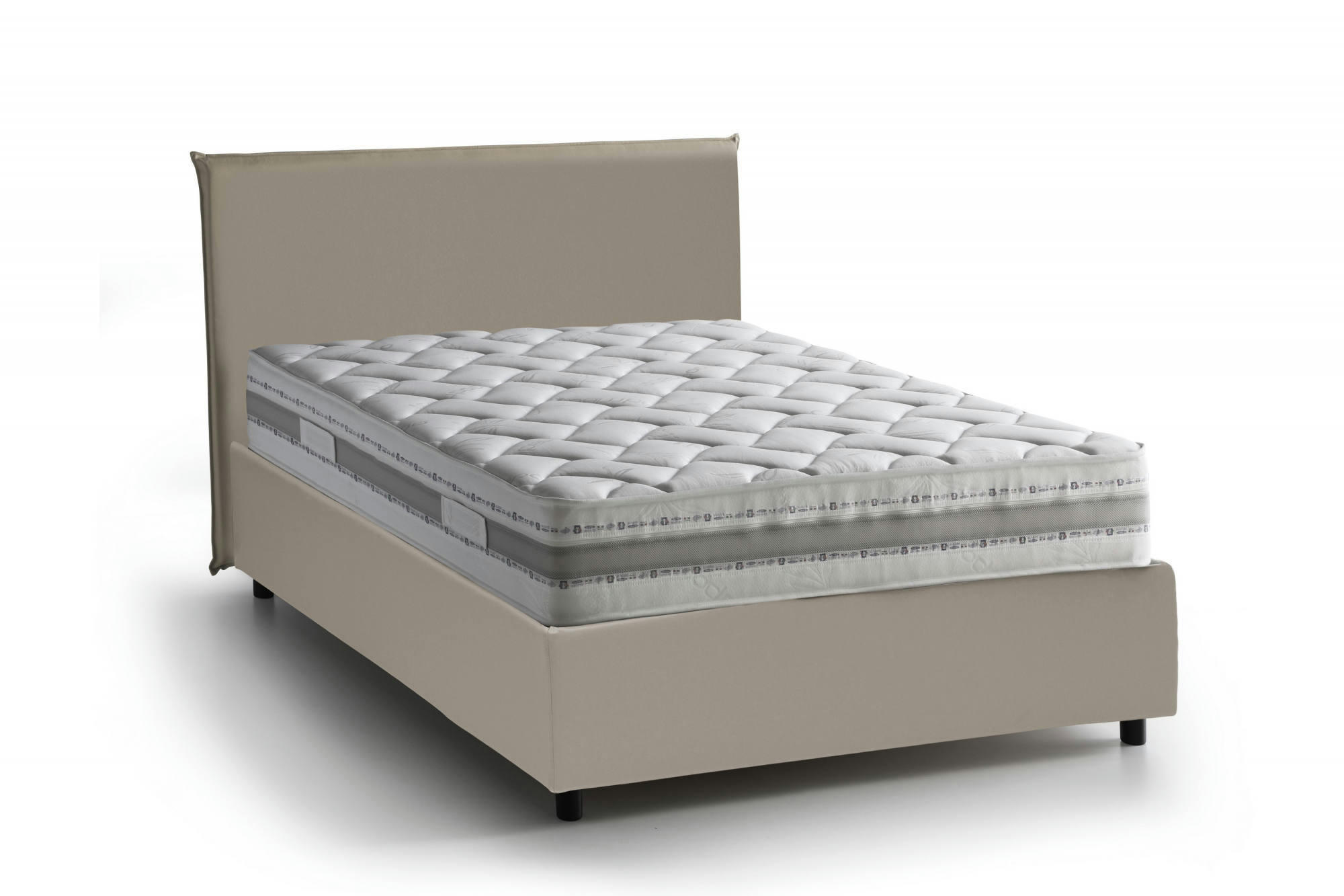 DALBERG - Lit coffre 140x200 cm en éco-cuir gris taupe