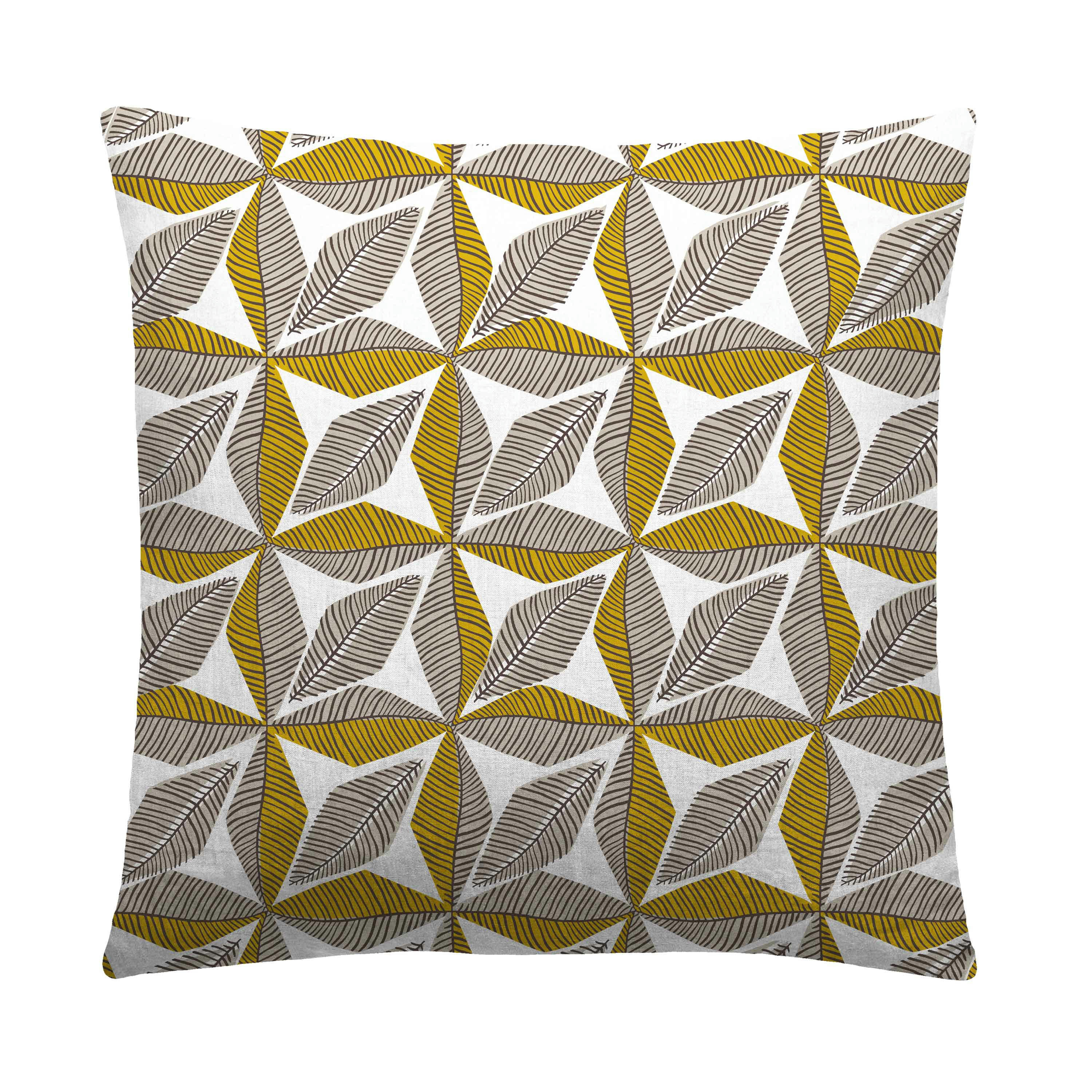 TOGO - Housse de coussin bi matière en lin et coton 50x50cm Safran