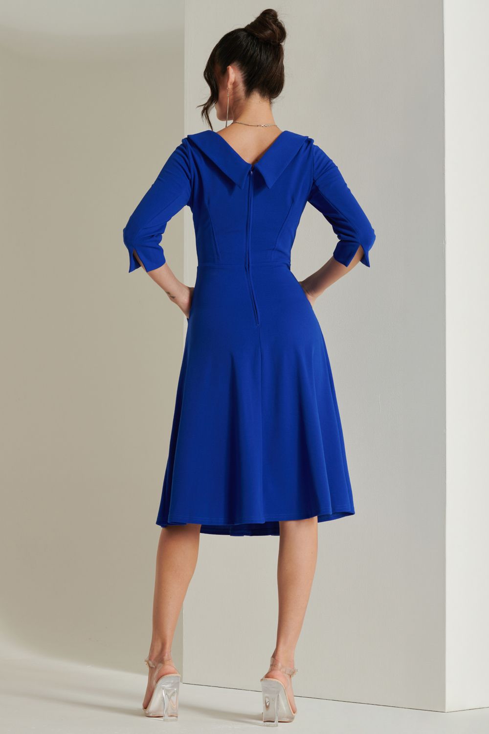 Jolie Moi Fold Neckline Sleeved Midi Dress