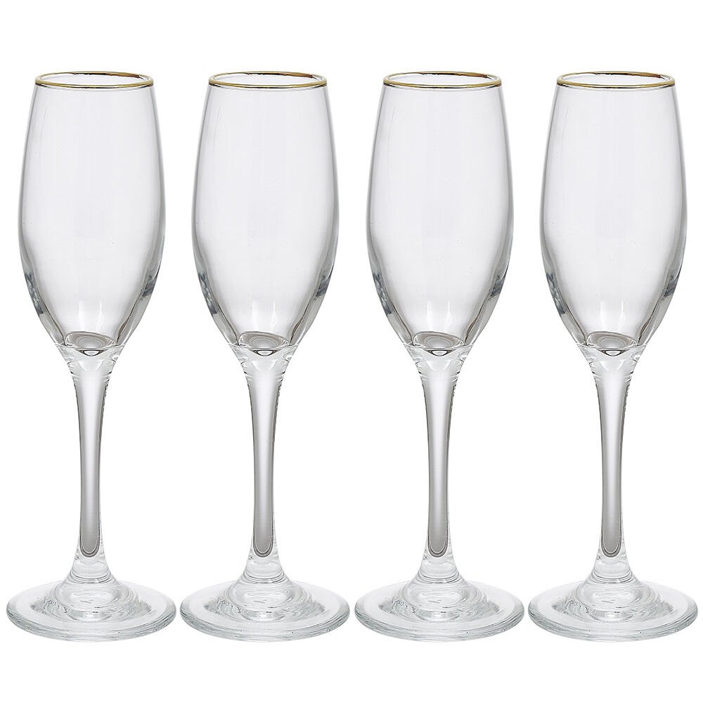 Fl&ucirc;te en verre transparent avec liseré doré x4
