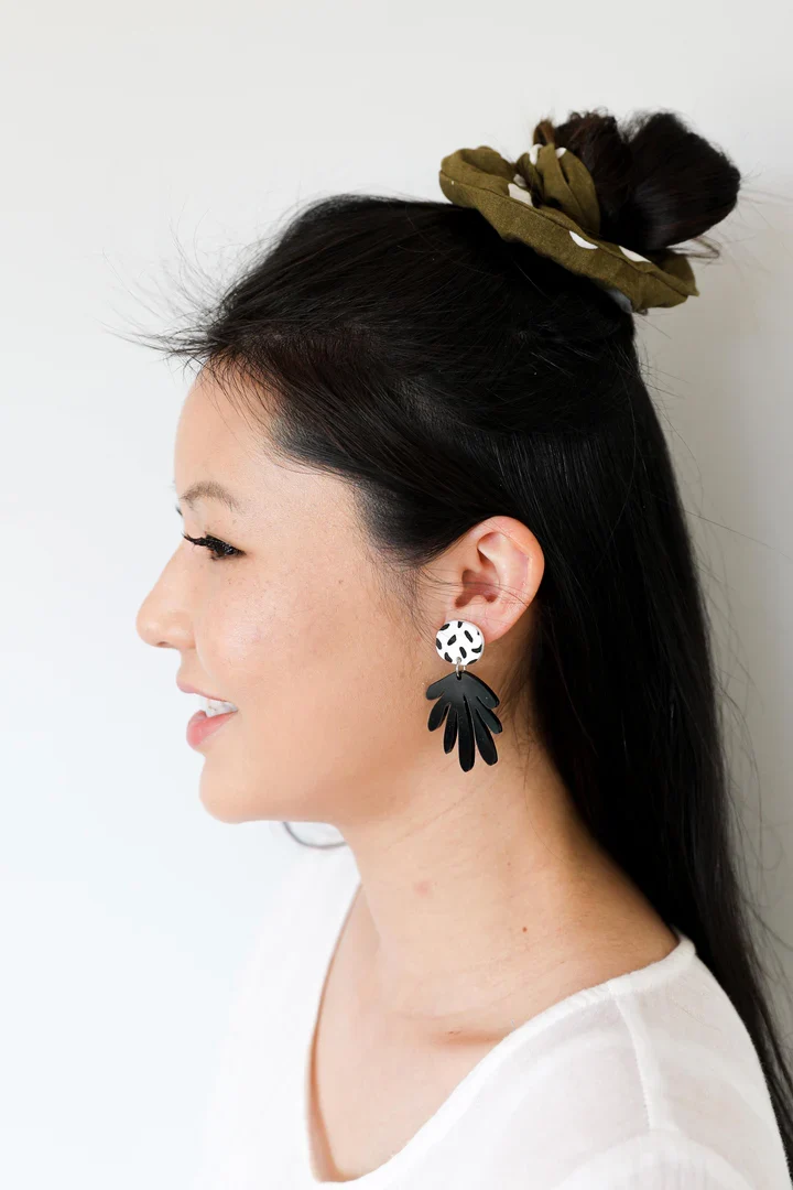 Deanne Black and White Spot Dangle Earrings