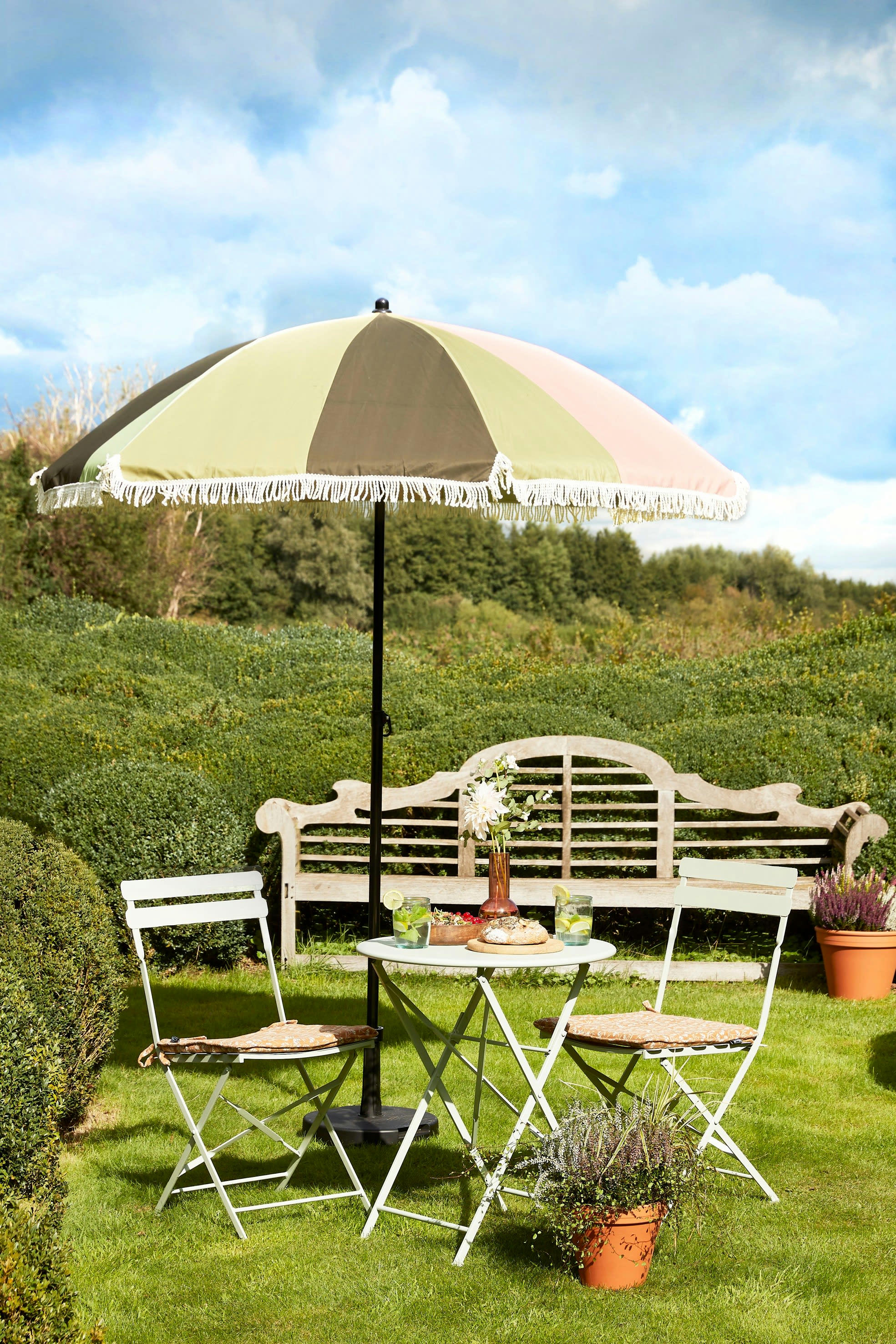 LAURENCE - Ensemble jardin bistro 3 pièces en metal vert menthe