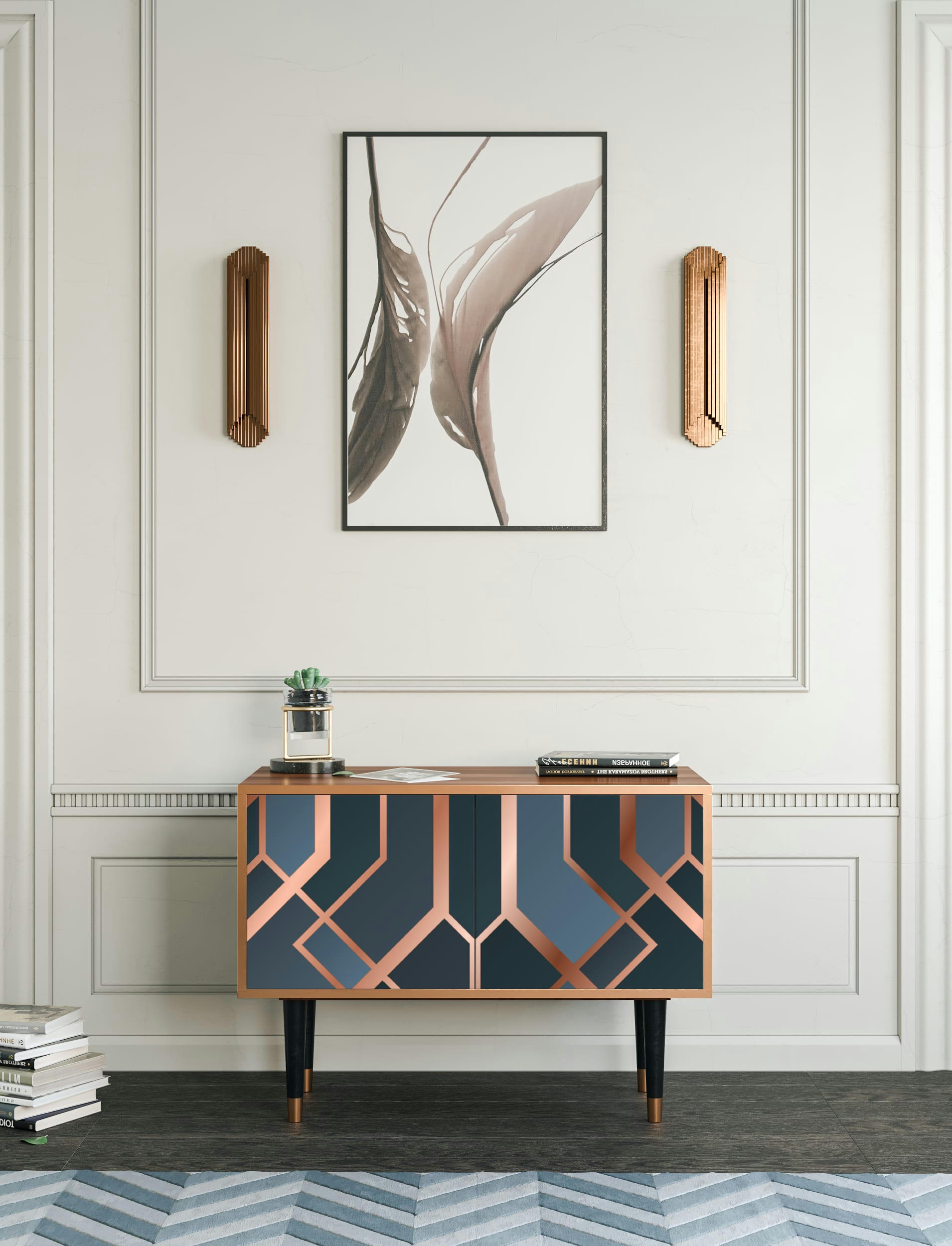 ASHY 1920' - Buffet bas  bleu-vert 2 portes L 94 cm