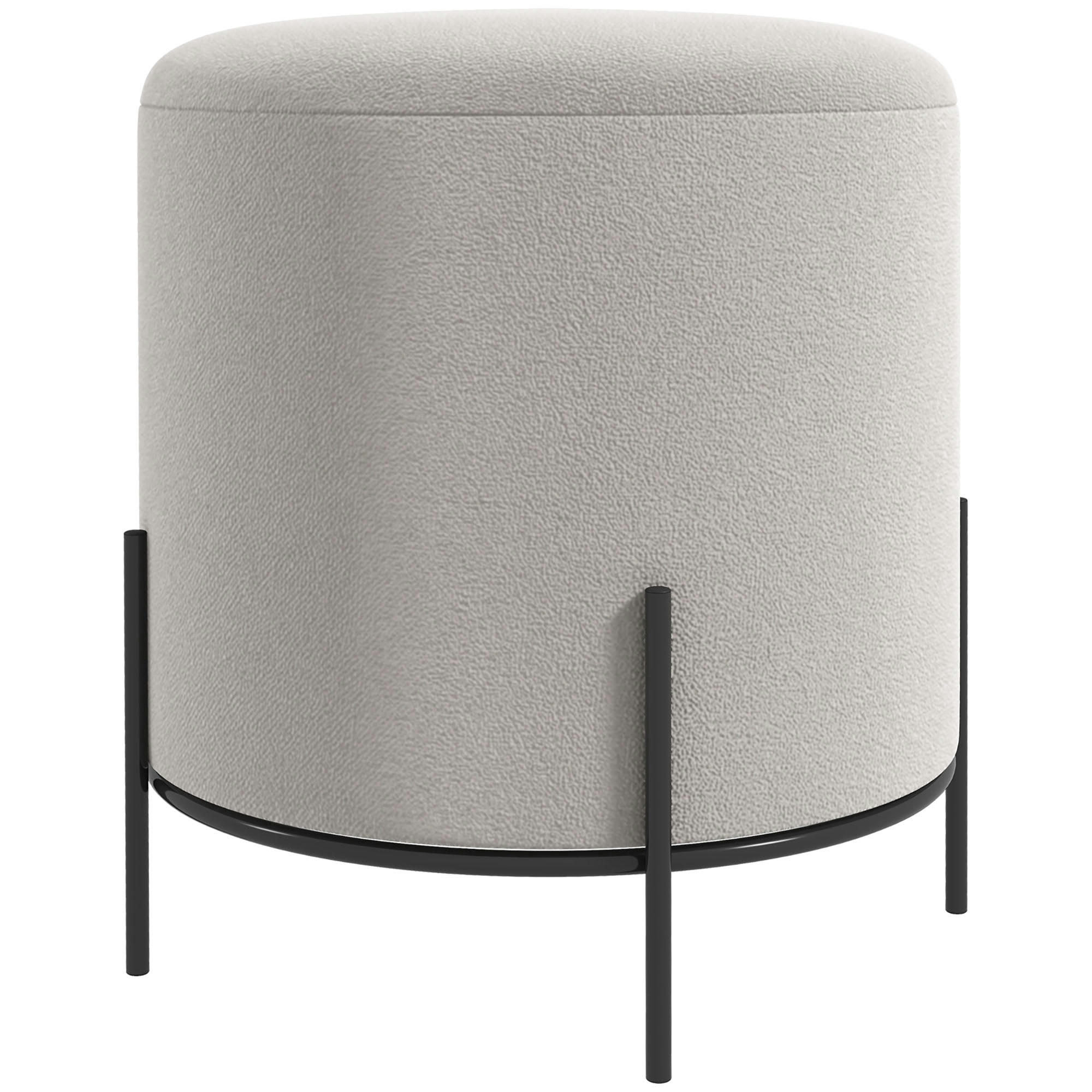 - Tabouret rond style contemporain acier noir velours gris clair