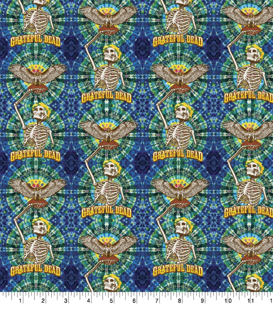 Grateful Dead Cotton Fabric Skeleton Hawk