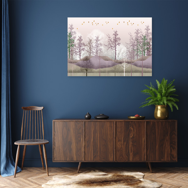 Feeby Obraz na płótnie, Ptaki nad lasem styl boho 60x40