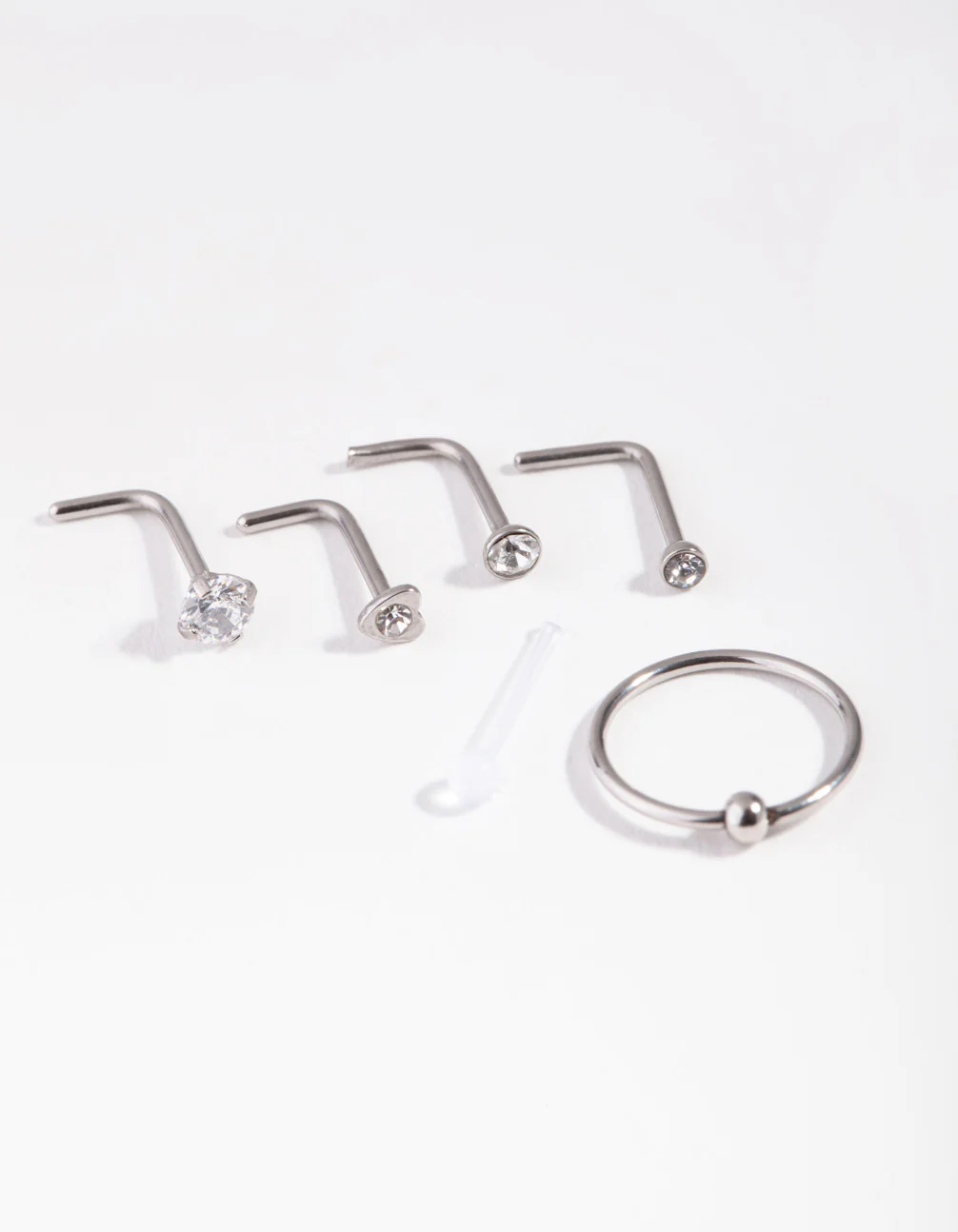 Silver Mixed Diamante Nose Stud 6-Pack