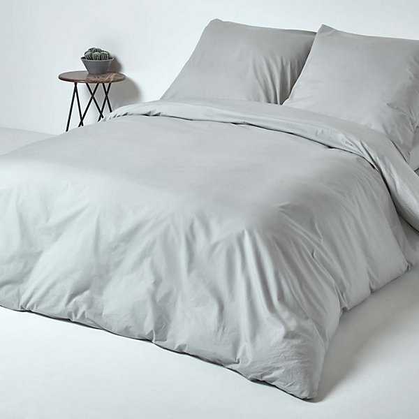 Parure de lit 100% coton égyptien 200 fils gris acier, 240x220cm - HOMESCAPES