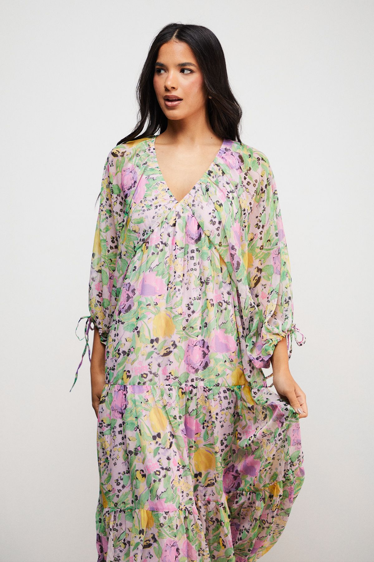 Warehouse Chiffon Batwing Midi Dress